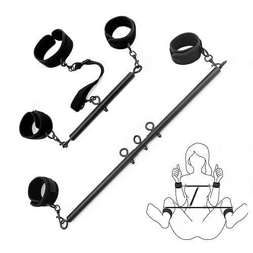 Spreader Bar Sex Toys Furniture BDSM Bondage Collar Restraints with Handcuffs Ankle Cuffs for Couples Expandable 23-36inch - 23-36 Inch