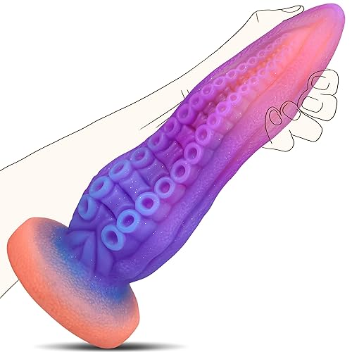9.6" Fantasy Dildo Tentacle Dildo Alien Knot Dildo, Luminous Giant Monster Dildo Tapered Colorful Dildos, Silicone Octopus Dildos with Suction Cup, Glitter Animal Dildo Adult Sex Toys for Women & Men - Purple