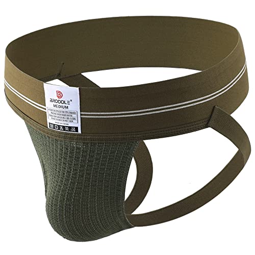 BRODDLE Men's Jockstrap Stretchy Nylon Mesh Pouch Performance Workout Athletic Supporters for Men - Green - Large