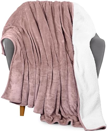 Utopia Bedding Sherpa Blanket Throw Size [Rose Pink, 50x60 Inches] - 480GSM Thick Warm Plush Fleece Reversible Blanket for Bed, Sofa, Couch, Camping and Travel - Throw - Rose Pink