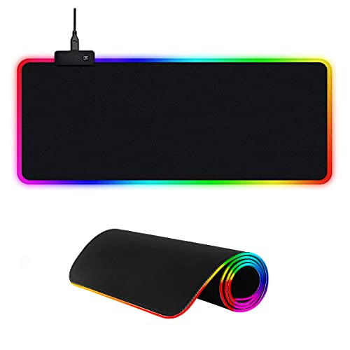 KEEPXYZ RGB Gaming Mousepad de Escritorio, Alfombrilla con Luz Led para Teclado y Ratón, Goma Impermeable con Base Antideslizante, 14 Luces Circulables, Tamaño de 300x800x4mm