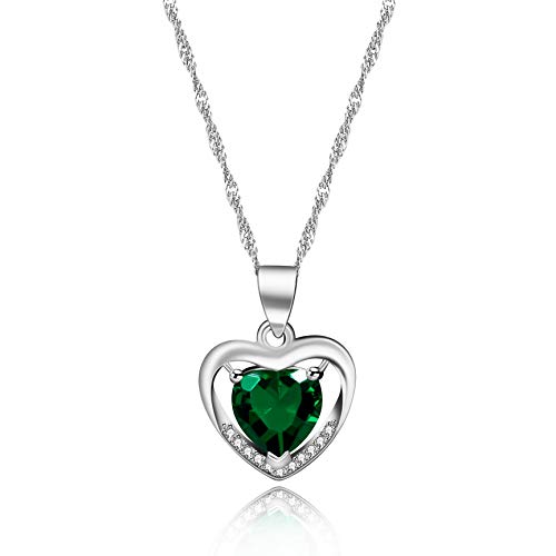 Uloveido Fashion Crystal Heart Necklace Double Heart Pendant Platinum Plated Wedding Valentines Necklace for Her Y1109 - Green