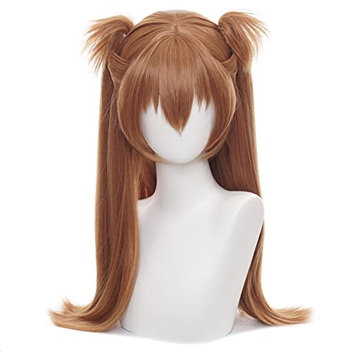 HIROAKIYA Asuka Langley Wig Brown, Asuka Langley Cosplay Wig with Wig Cap Clip Ponytails - Asuka Langley Brown