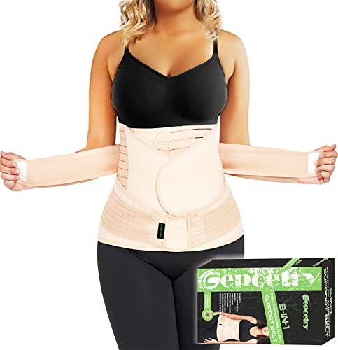 3 in 1 Postpartum Belly Band Wrap Support Recovery Girdles Abdominer Binder Post Surgery Belly&Waist&Pelvis Support Belt & Back Brace(Beige, Small/Medium) - Small/Medium - Beige