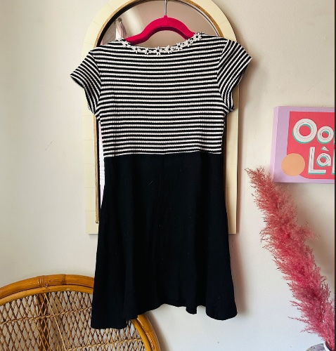 90s Daisy Chain Grunge Style Black & White Striped Mini Dress