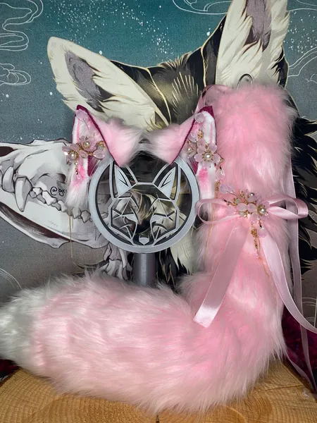 Sakura Cattail CatearsTail Cosplay Ears Ears Accessories Faux Fur MTO Petplay Furry Streamer Animal Ears Plush Ears kawaii Convention