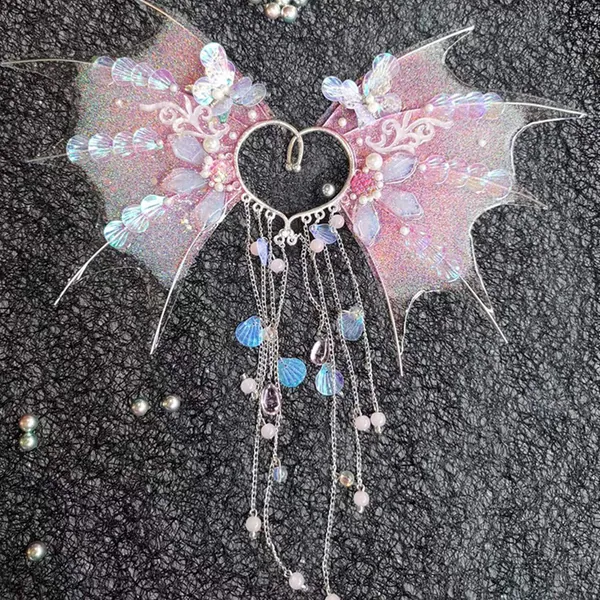 Pink Gradient Elf Hair Accessories, Fairy Elf Mermaid Earrings Gifts, Performance Costumes With Earrings, Custom Handmade Mermaid Earrings