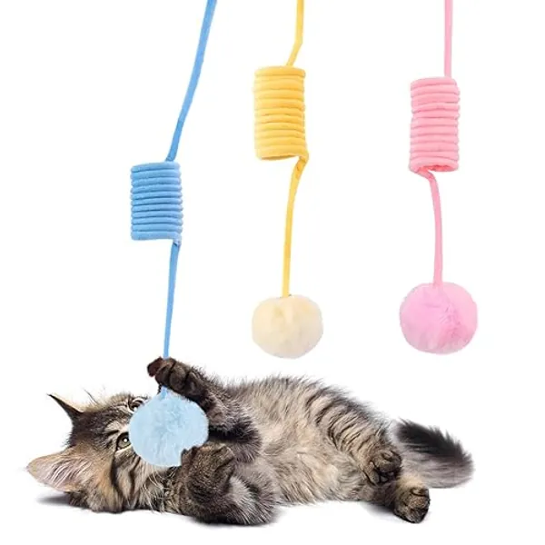 BEE&FLOWER 3 Stück Katzen Frühlingsspielzeug, Selbstbeschäftigung Hängende Dehnbare Katze Frühling mit Glocke&Saugnapf, weiche Plüsch Interaktive Katze Spielzeug für Katzenauslauf & gegen Langeweile