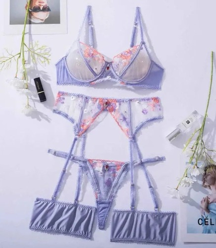 Lilac Floral Intimate Garter Set - Lilac / M