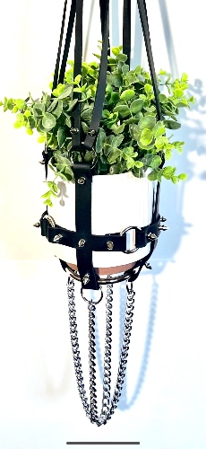 Leather Daddy 6" Plant Hanger in Black - Nickel / Standard (38 Spikes) +$40 / Bottom +$20
