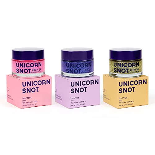 Unicorn Snot Holographic Body Glitter Gel for Body, Face, Hair - Vegan & Cruelty Free - 1.7 oz (Ultraviolet, Flamingo, Bling) - Ultraviolet, Flamingo, Bling