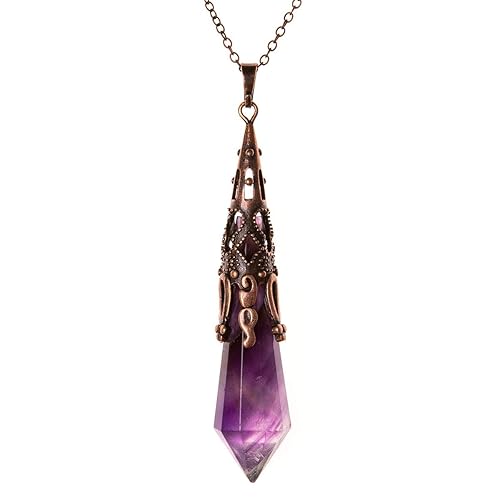 Bivei Retro Antique Brass Chakra Necklace 12 Facted Prism Prism Gemstone Quartz Crystal Stone Healing Pendant - Amethyst