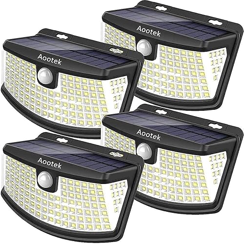 Aootek New Solar Motion Sensor Lights 120 LEDs with Lights Reflector,270° Wide Angle, IP65 Waterproof, Step Lights for Front Door, Yard, Garage, Deck (4 Pack) - 4