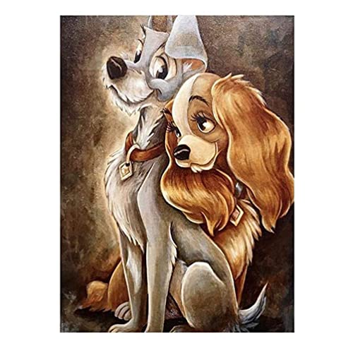 Kimily Dog DIY Paint by Numbers for Adults Kids Dogs Paint by Numbers Dog DIY Painting The Tramp Dog Acrylic Paint by Numbers Painting Kit Home Wall Living Room Bedroom Decoration Lady and The Tramp
