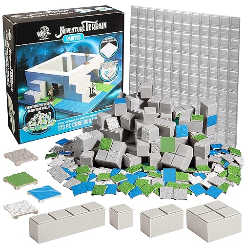 Monster Adventure Terrain - 173pc Painted Core Building Set w Baseplate - Fully Modular and Stackable 3-D Tabletop World Builder, Compatible with DND Dungeons Dragons, Pathfinder, RPG