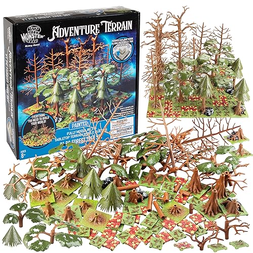 Monster Adventure Terrain 91Pc Painted Forest Tree Set Fully Modular, Stackable 3D Tabletop World Builder-Use Alone/ w Other Sets- Compatible w DND Dungeons Dragons, Pathfinder, RPG Games, Xmas Gift