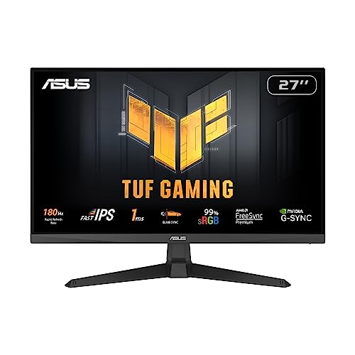 ASUS TUF Gaming 27” 1080P Monitor (VG279Q3A) – Full HD, 180Hz, 1ms, Fast IPS, Extreme Low Motion Blur Sync, FreeSync Premium, G-SYNC Compatible, Variable Overdrive, 99% sRGB, DisplayPort, HDMI - 27" Fast IPS 180Hz G-SYNC