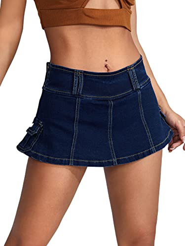 Floerns Women's Casual A Line Flare Jean Denim Mini Skirts with Pocket - Medium - Blue