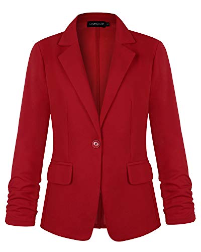 MINTLIMIT Women's 3/4 Sleeve Blazers One Button Work Office Blazer with Pockets - Red - Large