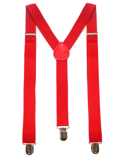 JEMYGINS Solid Color Mens Suspender with 3 Strong Clips Adjustable Braces - Red