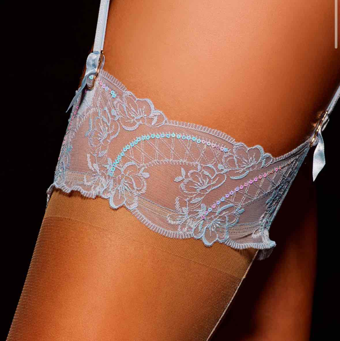 Baby Blue Lace Suspender Stockings