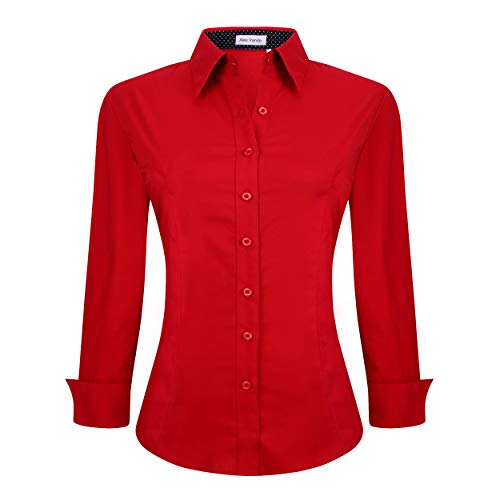 Alex Vando Womens Dress Shirts Regular Fit Long Sleeve Stretch Work Shirt - Red - X-Large