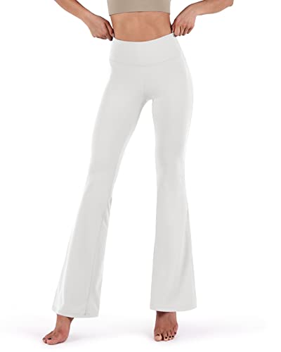 ODODOS Women's Bootcut Yoga Pants Tummy Control Non See Through Bootleg Gym Workout Pants - 29 inches - XX-Large - White