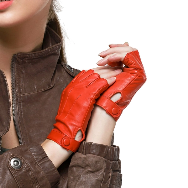 Women Driving Nappa Leather Gloves Half Finger Fingerless Lined Gloves for Nappaglo