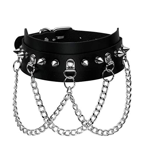 Eigso Punk Choker Collar for Women and Men Vintage Leather Retro Goth Style Collars Necklace for Woman Man - A: Black