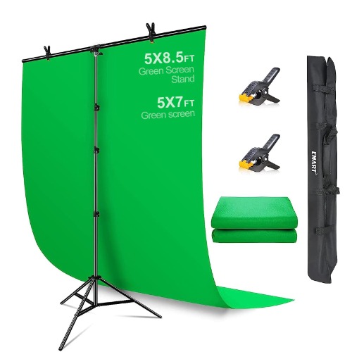 EMART Groen scherm achtergrond met standaard, 1,5 x 2,0 m (5 x 7 ft) groen scherm met 1,5 x 2,6 m (5x 8,5 ft) T-vormige achtergrondondersteuning, fotografie studio kit voor Chroma Key, video, opnamen, - 1.5m*2.6m € 49,48