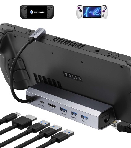 JSAUX Docking Station Compatibel met Steam Deck/ROG Ally/Steam Deck OLED, 6-in-1 Steam Deck Dock met HDMI 2.0 4K@60Hz, Gigabit Ethernet, 3 USB-A 3.0 en Full Speed Charging USB-C Port-HB0603