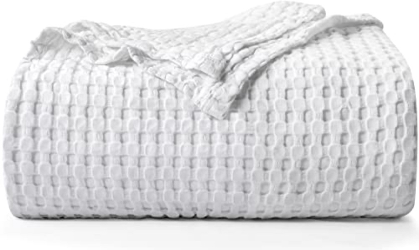 Utopia Bedding Cotton Waffle Blanket 300 GSM (White - 90x90 Inches) Soft Lightweight Breathable Bed Blanket Queen Size Layering Any Bed for All Season - White - Queen