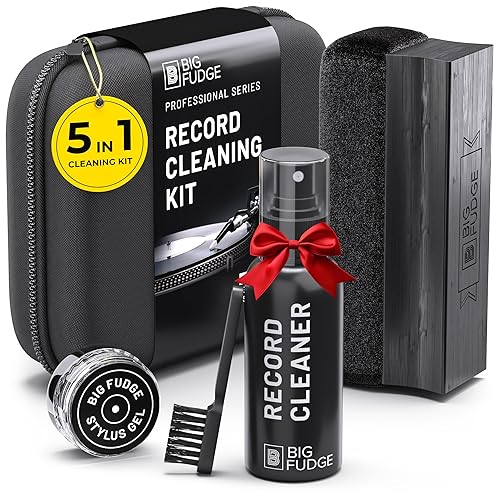 BIG FUDGE Professional Series Vinyl Record Cleaner Kit - Vinyl Record Cleaning Kit Includes Vinyl Record Brush Cleaning Fluid, Stylus Gel, Brush for Velvet, Padded Storage Case