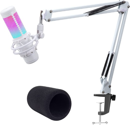 White Mic Arm Compatible with HyperX QuadCast S - QuadCast Boom Arm for QuadCast S White Microphone, Premium QuadCast S Microphone Boom Arm for Gaming, Streaming by YOUSHARES - White - white