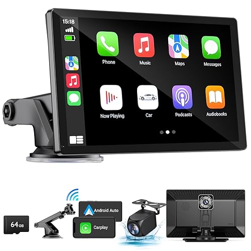 HAUXIY Wireless Apple Carplay Screen for Car 4K Dash Cam, 9" Portable Apple Carplay & Android Auto Car Stereo, with 1080p Backup Camera, GPS Navigation/Mirror Link/Voice Control//Bluetooth