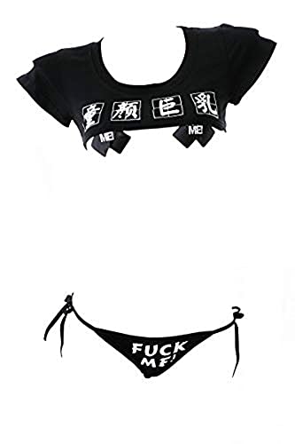 Womens Japanese Lingerie Sexy top Cheeky Underwear Anime Role-Playing Lingerie Set - Black
