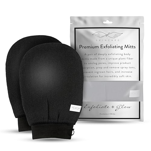 Seraphic Skincare Korean Exfoliating Mitts (2pcs) Exfoliator Gloves Visibly Lift Away Dead Skin, Great for Spray Tan Removal or Keratosis Pilaris, Body Scrub Made of 100% Viscose Fiber - 2 Piece