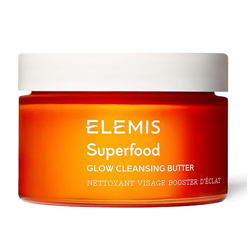 ELEMIS Superfood Glow Cleansing Butter - a Radiance Boosting Facial Cleanser to Brighten & Nourish Skin, Gentle Cleanse, Anti-Wrinkle & Removes Makeup & Leaves a Soft Glowing Complexion 90g & 200g - Superfood AHA Glow Cleansing Butter 90g