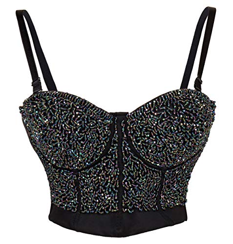 BSLINGERIE® Madonna Style Metallic Studs Bustier Bra Corset Top - Medium Black Worm