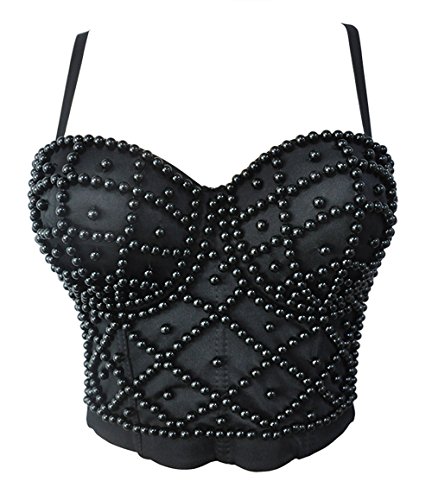 bslingerie® Madonna Style Metallic Studs Bustier Bra Corset Top - Small - Black Pearl