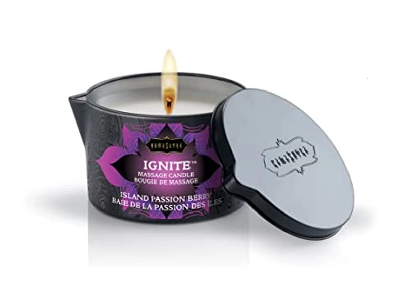 KAMA SUTRA Ignite Massage Candle with Coconut Oil and Soy Based Wax-Free Formula – Island Passion Berry Scented, 6 oz/170 g