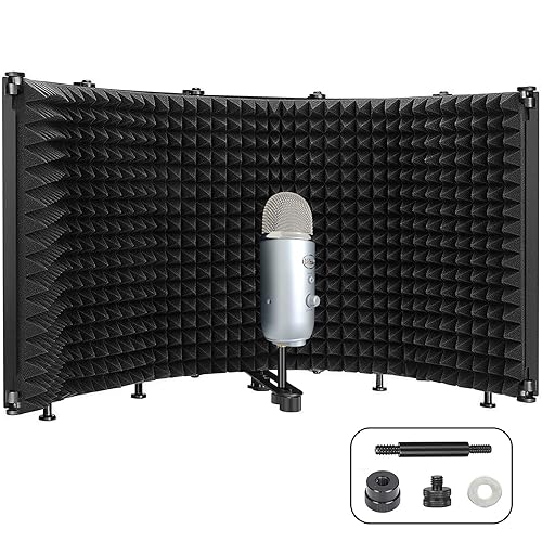 Microphone Isolation Shield, Vocal Booth Isolation Shield Pop Filter 5-Panel Foldable Sound Absorbing Foam Suit for Blue Yeti and Any Condenser Microphone Recording Studio Equipment - Isolation Shield