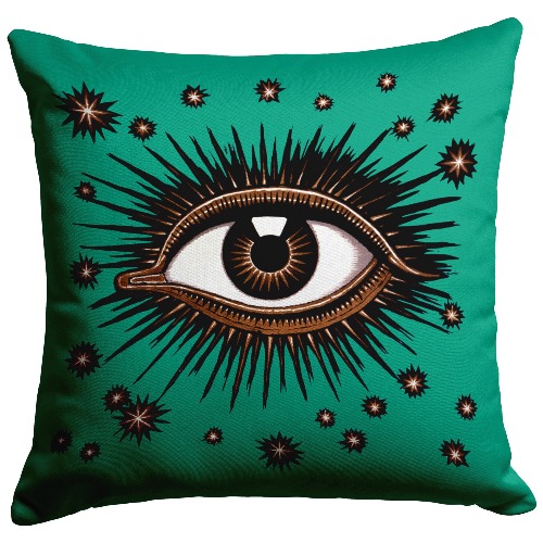 "All Seeing Eye" Art Deco Throw Pillow - Teal - 16x16 / Zip Cover Only