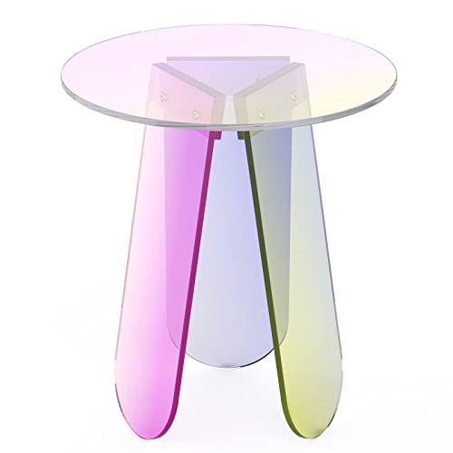 Acrylic Side Table Iridescent End Table, Coffee Table,Round Bedside Tables Clear Night Stands for Living Room,Small Spaces, Bistro, Outdoors - a-small coffee table