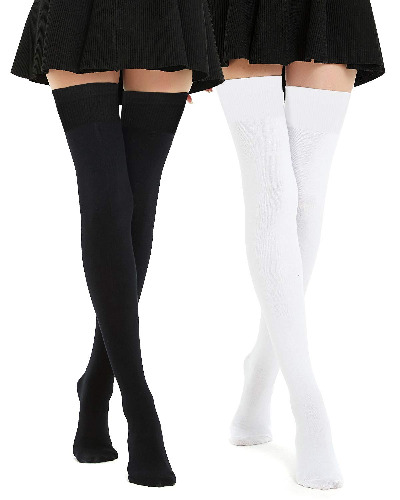 Kayhoma Extra Long Cotton Stripe Thigh High Socks Over the Knee High Socks - Black&white