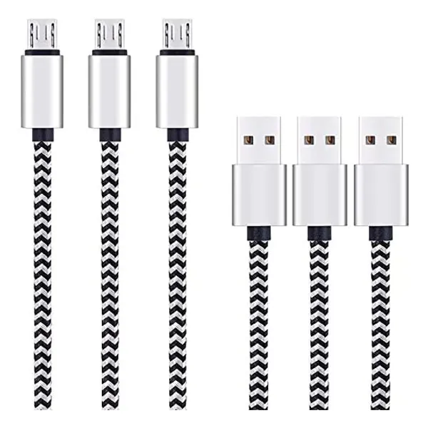 
                            Micro USB Cable 10ft 3Pack by Ailun High Speed 2.0 USB A Male to Micro USB Sync Charging Nylon Braided Cable for Android Phone Charger Cable Tablets Wall and Car Charger Connection Silver&Blackwhite
                        