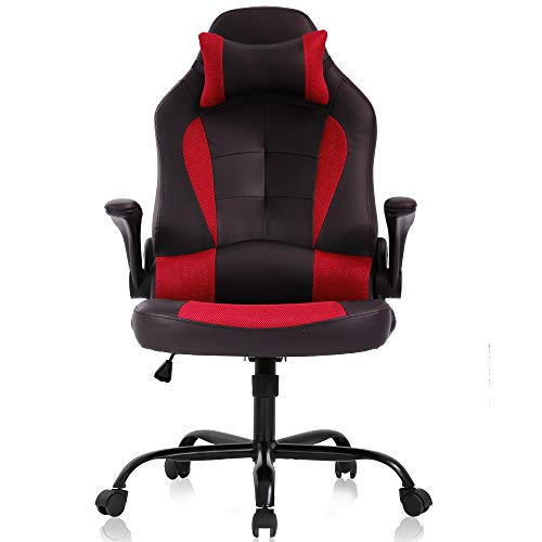 Dkeli Gaming Chair Office Chair Desk Chair Ergonomic High Back Computer Chair with Lumbar Support Flip-up Arms Headrest PU Leather Swivel Task Chair - Red