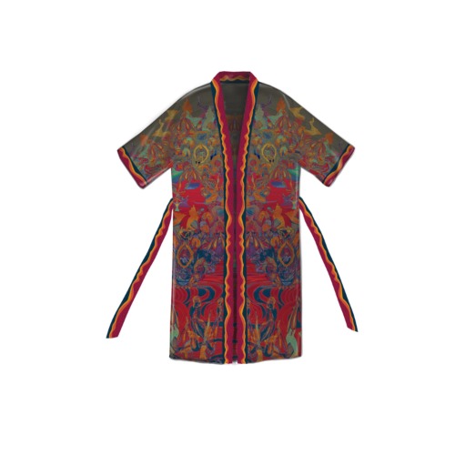 Unique Floral Kimono, Artistic Statement Piece “Happy Clit" Red Edition by Qinkimo