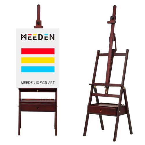MEEDEN Studio Wooden Easel for Painting, Forward Tilt Beechwood Easel, Adjustable H-Frame Floor Easel Stand with Large Storage Drawer, Professional Art Easel for Artists & Beginners, Max Canvas to 37" - Walnut Color