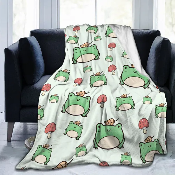 Pubnico Cute Green Frog Blanket , Flannel Blanket Fluffy Cozy Fuzzy Throws Non-Shedding for Nap Bed Sofa Couch Home Decor - Cute Green Frog 60"x50"